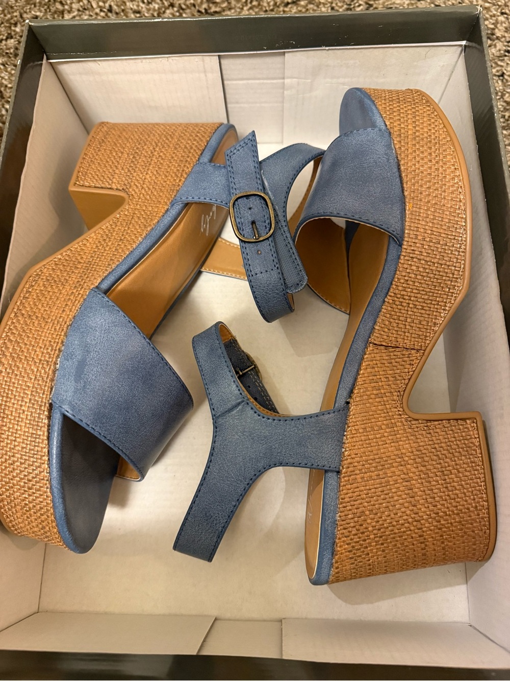 Wonderly Denim Blue Woven-Platform Sandals